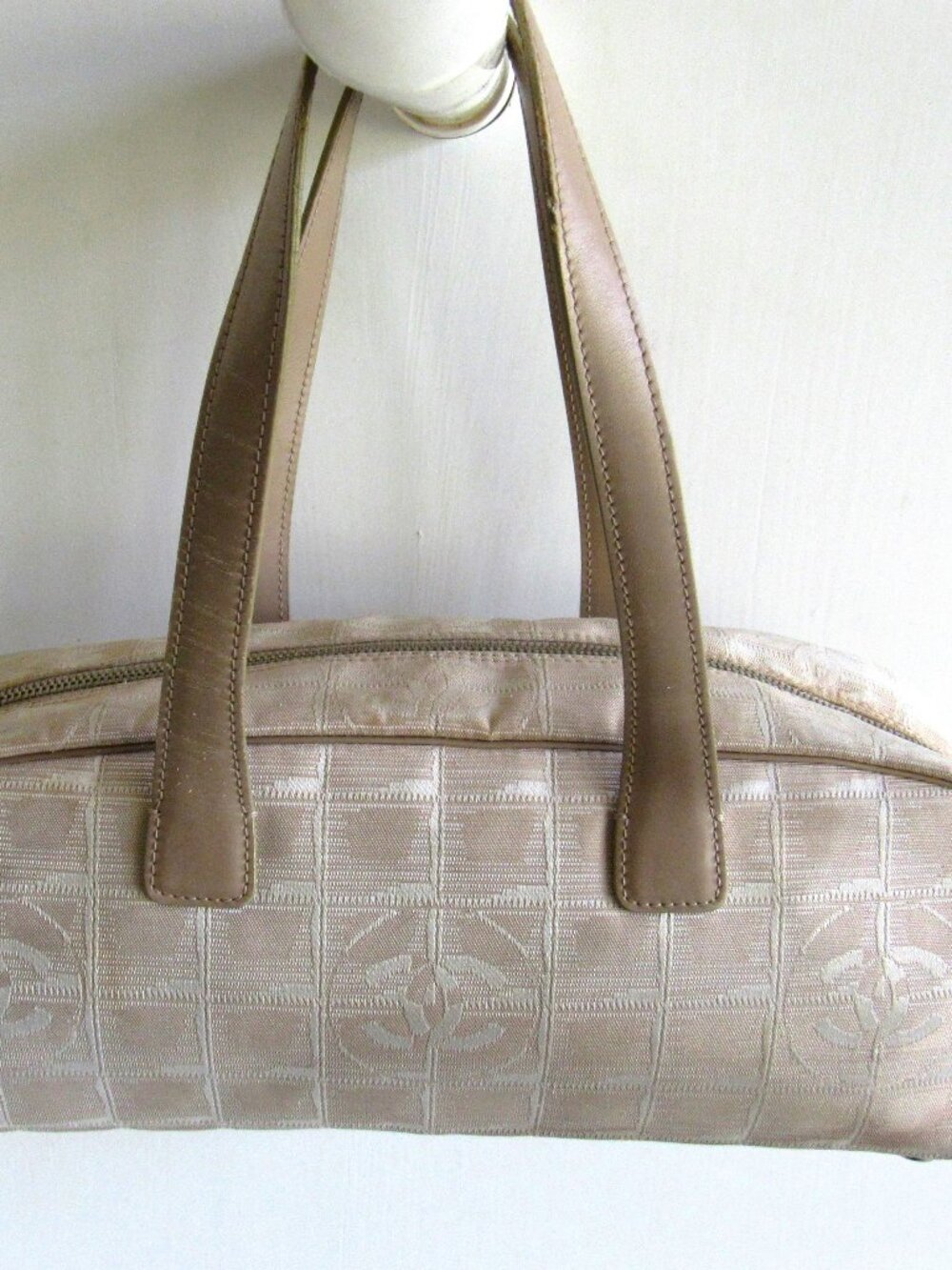 Authentic Chanel Travel Line Beige Jacquard Monogram Handbag